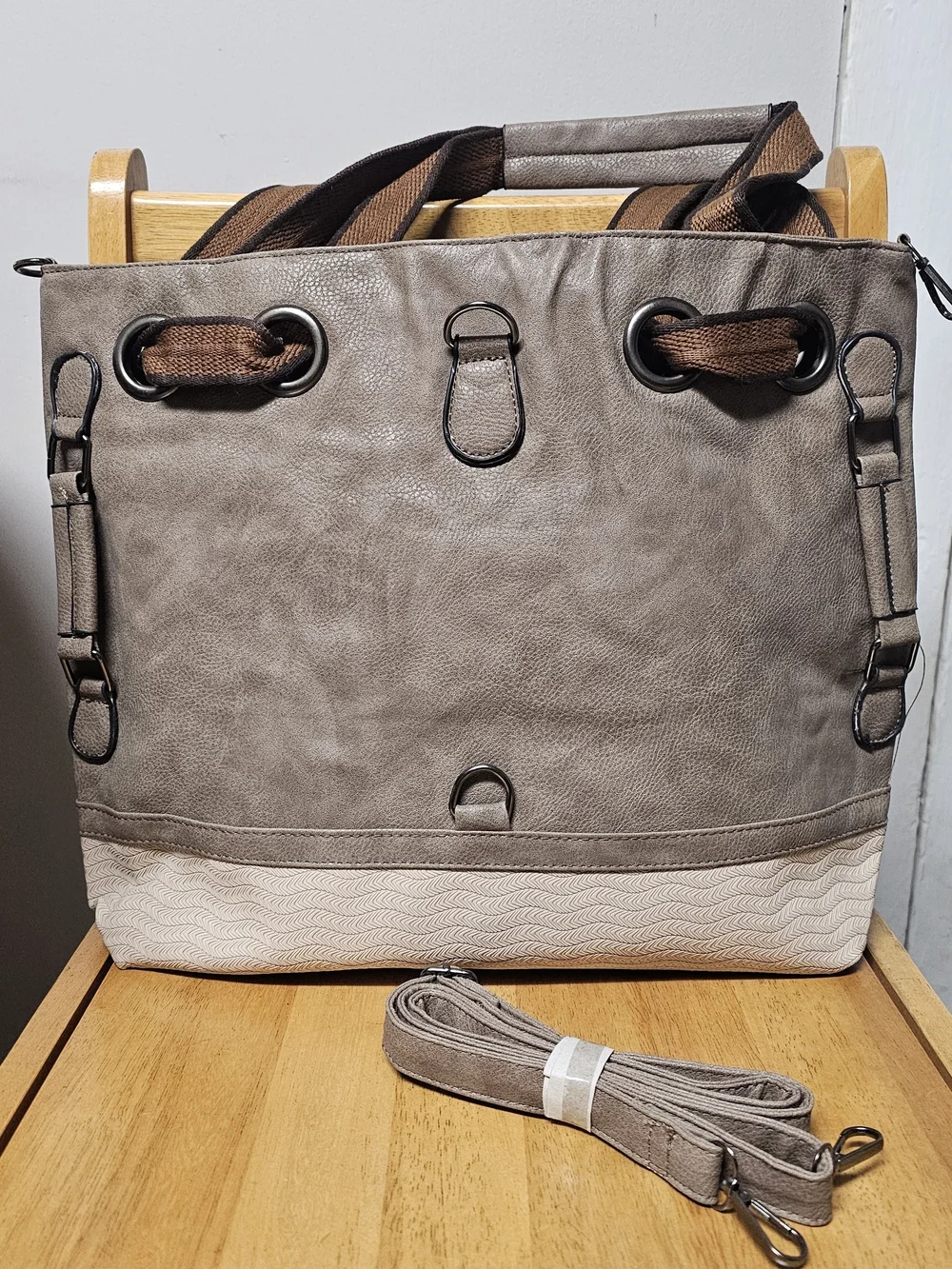 Classic Gray Tan Large Tote Bag Travel Neutral CarryOn Shoulder Bag Oversized